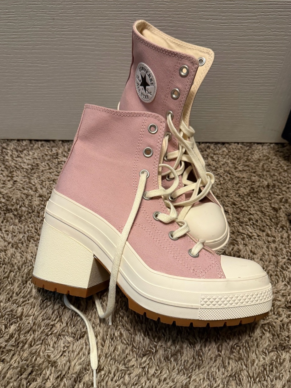 Converse Platform High-Top Lace-Up Boots in Pink